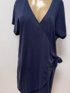Nordstrom Caslon Navy Blue Short Sleeve Casual Dress Faux Wrap Size M